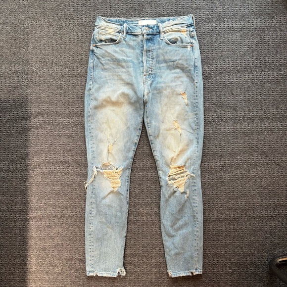 MOTHER Super Stunner Ankle Jeans Size 27 Say Amen Again Distressed Light Wash - Picture 5 of 14